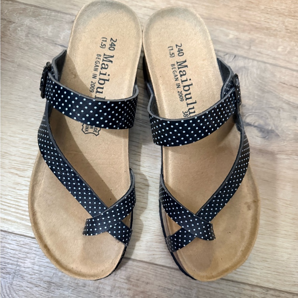 Malibulun Black and White Polka Dot Sandals Sz. 38 EUC